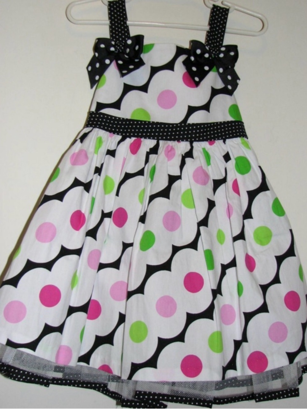 Bonnie Jean White Dress with Pink & Lime Polka Dots 100% cotton